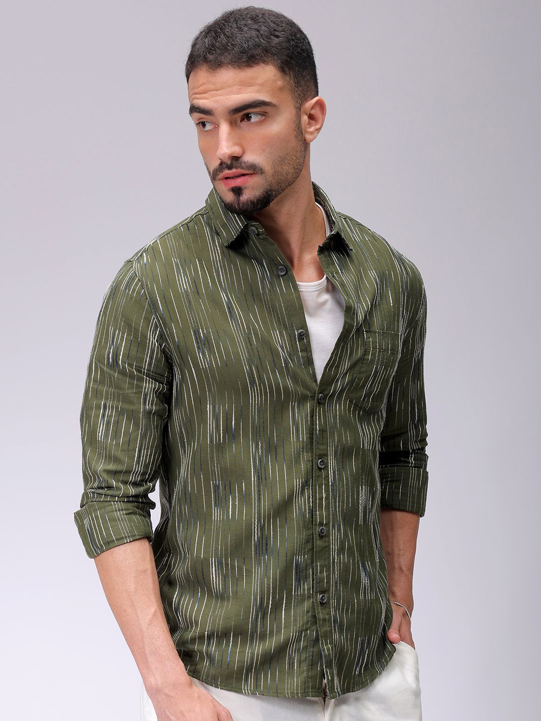 The Indian Garage Co Men Slim Fit Multi Stripes Opaque Striped Casual Shirt