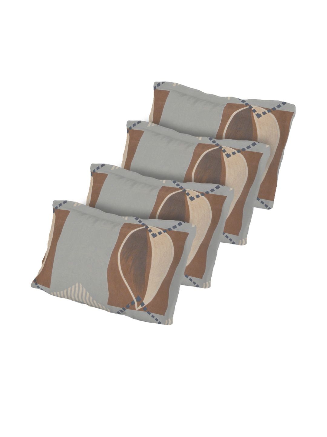 KLOTTHE Kelabu & Coklat Geometrik 300 TC Cadar Katil King dengan 4 Sarung Bantal