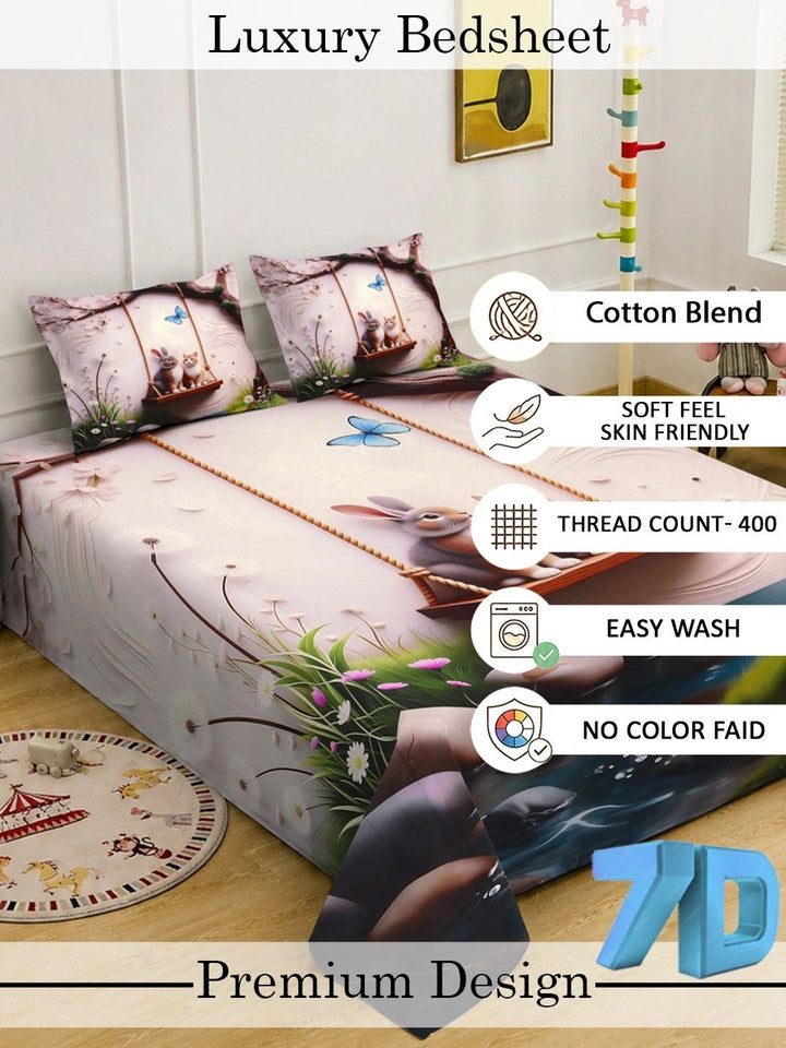 Myntra Elegant Homes Berwarna Krim & Merah Jambu 400 TC Cadar Katil King dengan 2 Sarung Bantal
