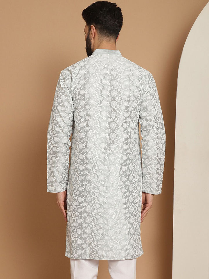 Anouk Men Grey Geometric Thread Work Pathani Kurta