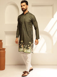 SOJANYA Floral Embroidered Sequinned Mandarin Collar Cotton Straight Kurta