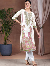 Libas Floral Printed Notch Neck Crepe Straight Kurta