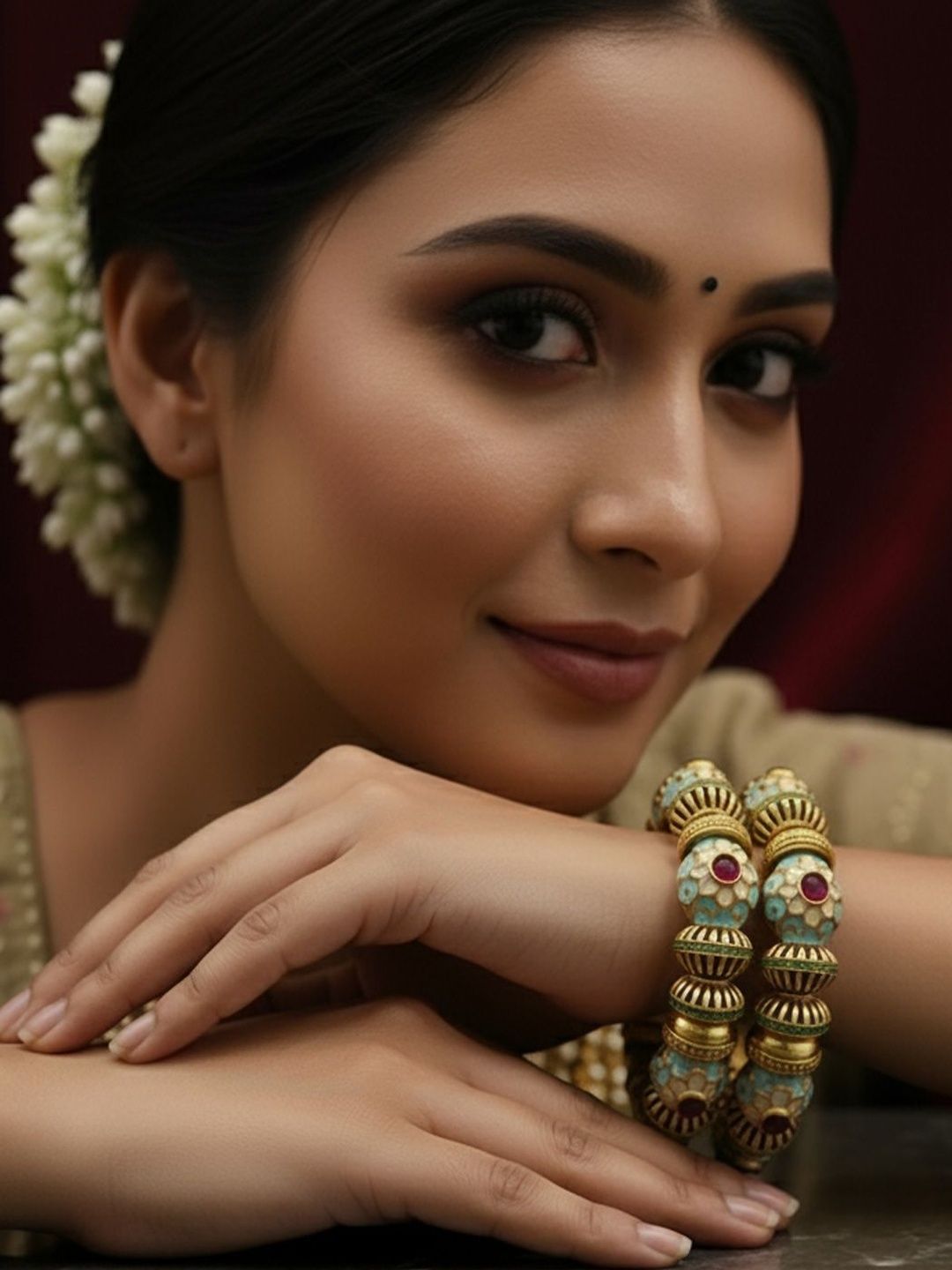 PANASH Set of 2 Gold-Plated Stone-Studded Bangle