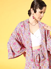 Berrylush Floral Printed V-Neck Longline Shrug