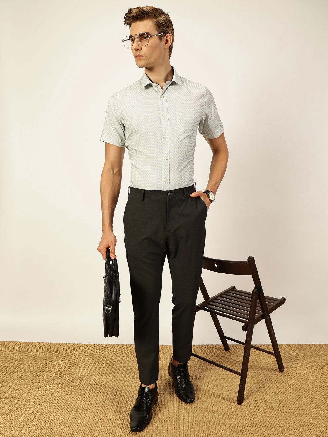 Thomas Scott Men Smart Micro Checked Spread Collar Formal Shirt