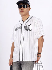 Eszett Baseball Striped Cuban Collar Cotton Shirt