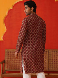 Jompers Men Geometric Embroidered Sequinned Kurta