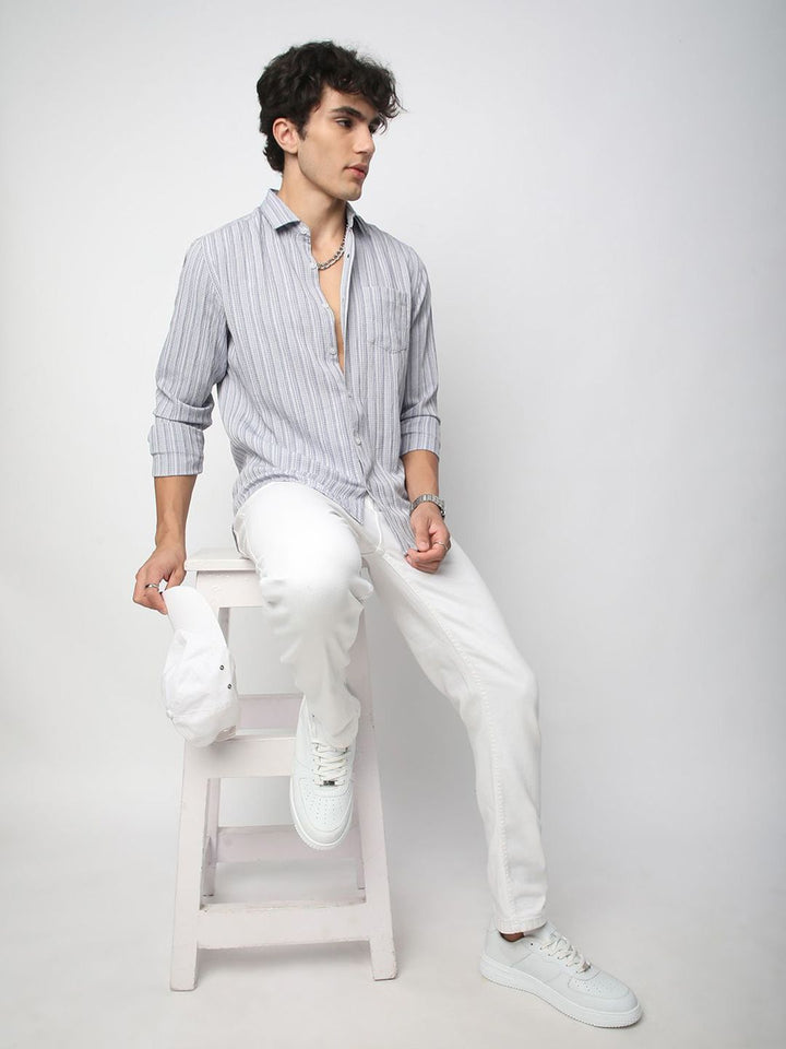 VASTRADO Men Classic Spread Collar Textured Slim Fit Casual Shirt