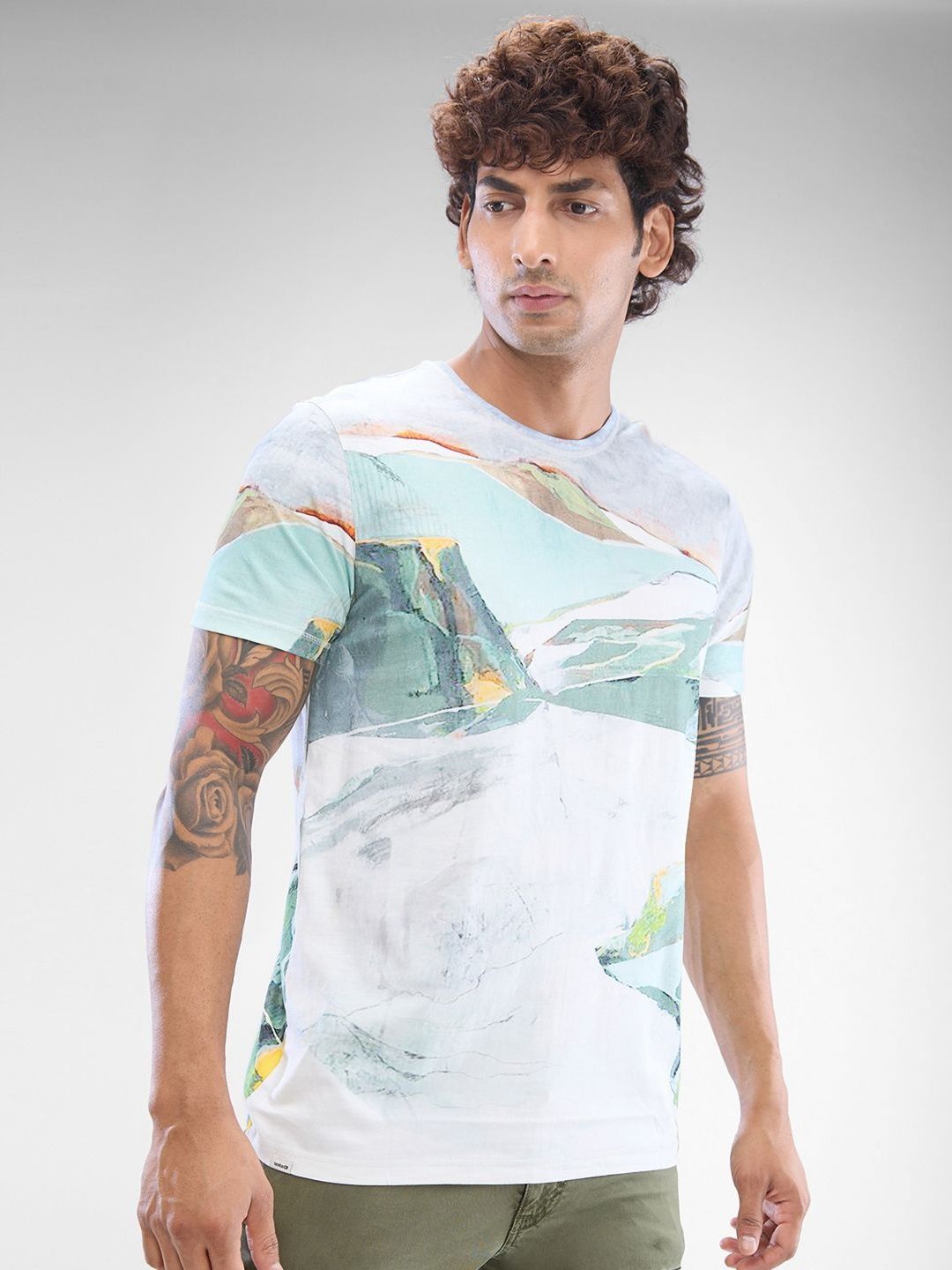 SPYKAR Men Abstract Printed Round Neck Cotton T-shirt
