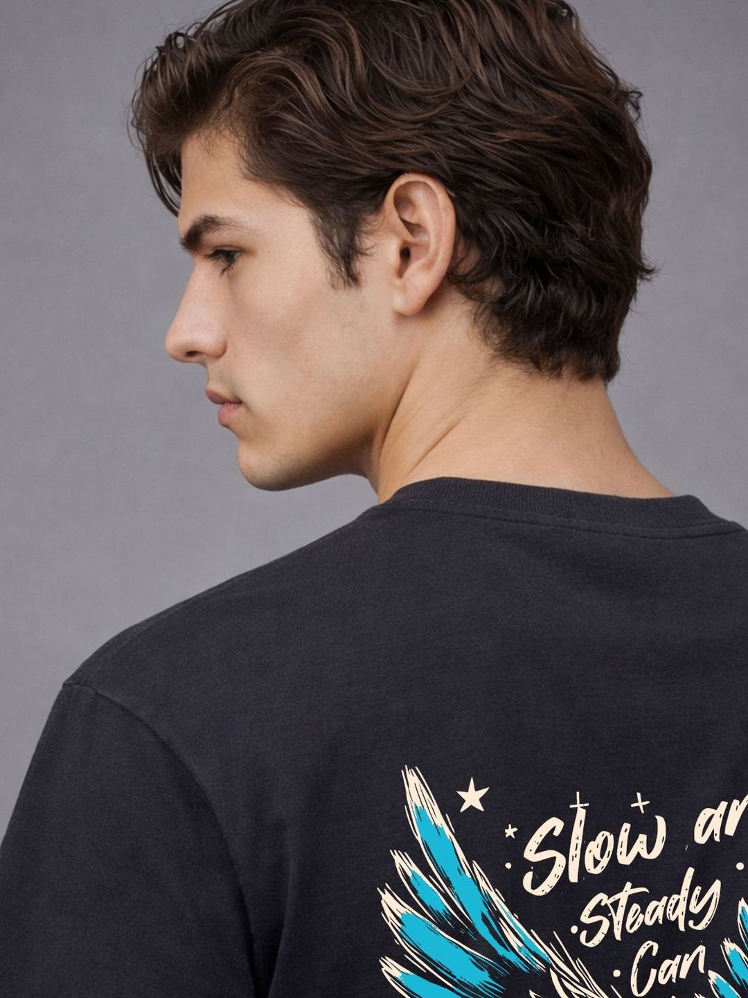 ADRO Graphic Printed Drop-Shoulder Sleeves Cotton T-shirt