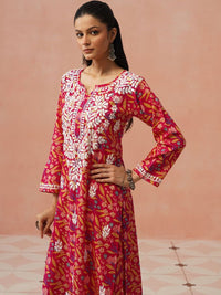 House of Chikankari Women Printed Regular Chikankari Kurta with Trousers