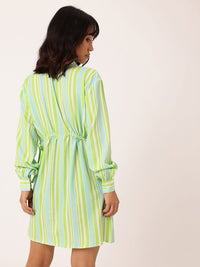 DressBerry Striped Cinched Waist Seersucker Shirt Style Dress