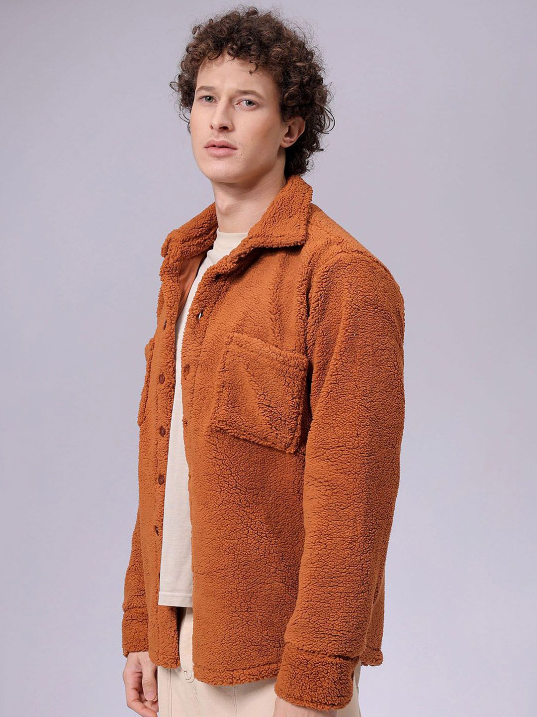 The Indian Garage Co Men Fleece Regular Fit Casual Winter Overshirt