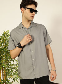 Thomas Scott Men Premium Cuban Collar Solid Oversized Casual Shirt