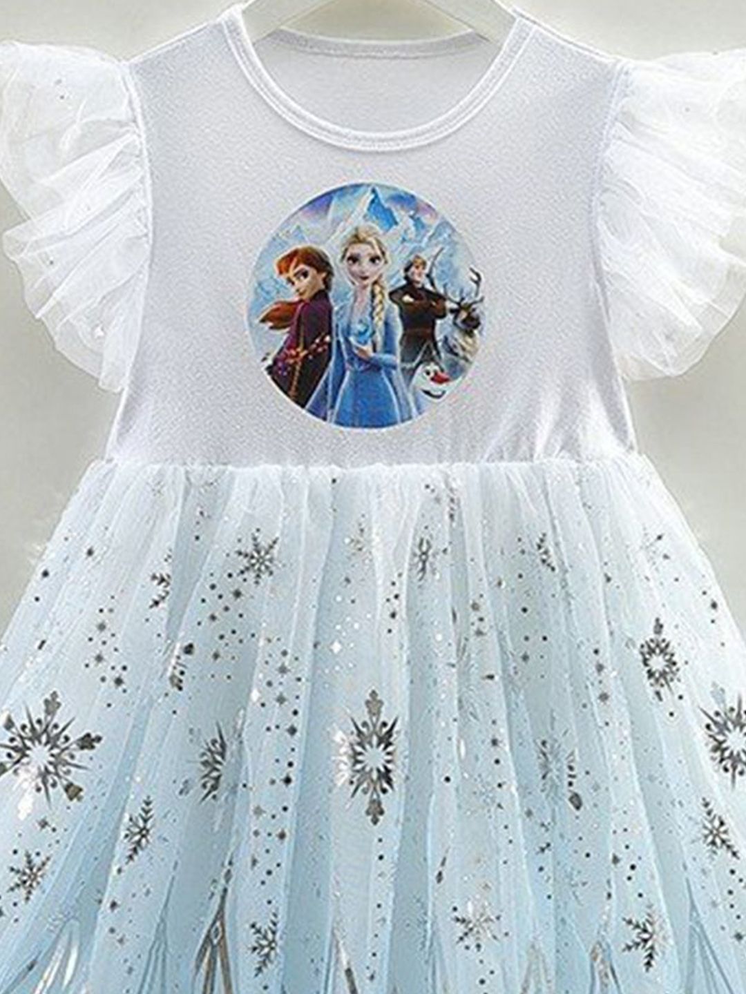 YK Embellished Print Flutter Sleeve Fit & Flare Dress