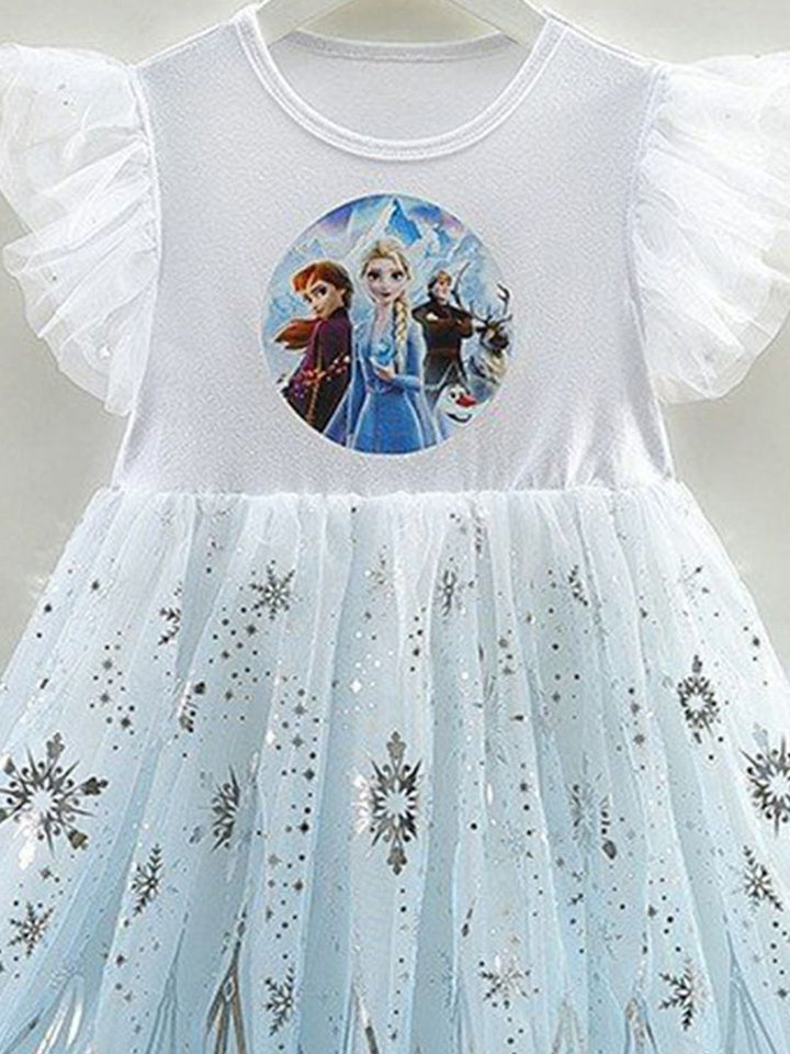 YK Embellished Print Flutter Sleeve Fit & Flare Dress