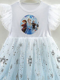 YK Embellished Print Flutter Sleeve Fit & Flare Dress