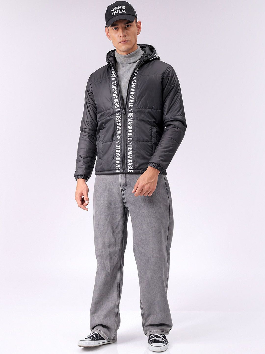 The Indian Garage Co Men Hooded Typography Printed Puffer Jacket