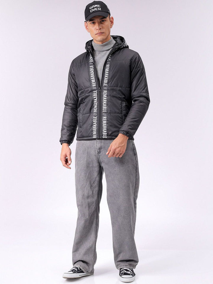 The Indian Garage Co Men Hooded Typography Printed Puffer Jacket