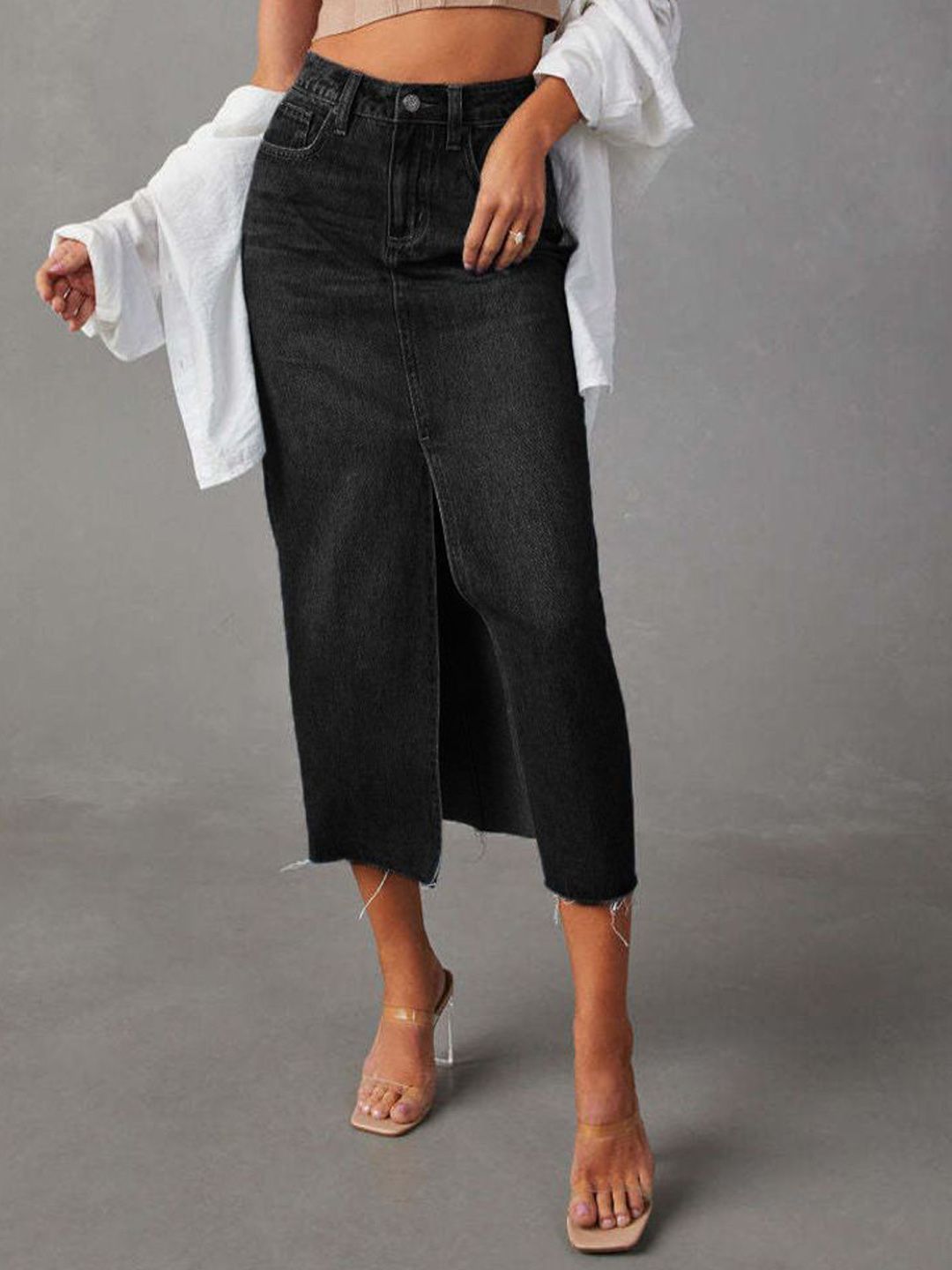 DressBerry Women Denim A-Line Midi Skirt