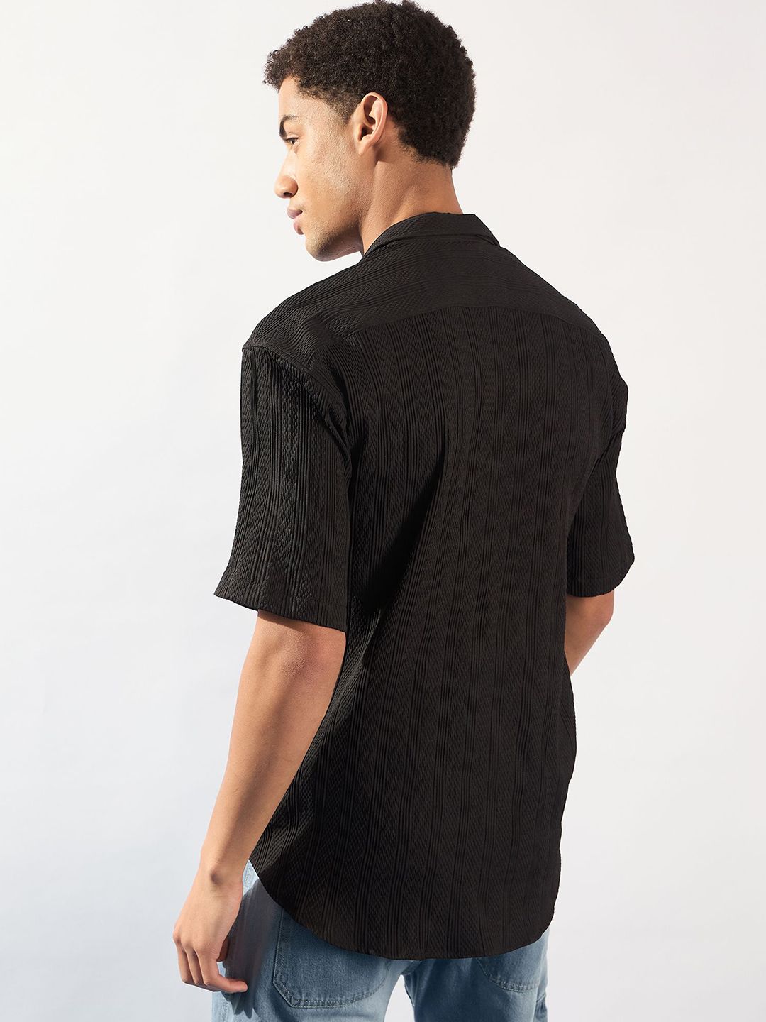 DENNISON Men Comfort Self Design Oversized Opaque Casual Shirt