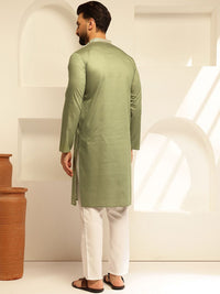 SOJANYA Geometric Embroidered Mandarin Collar Thread Work Cotton Silk Straight Kurta