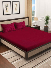 Myntra Elegant Homes Red Solid 300 TC King Woolen Bedsheet with 2 Pillow Covers-250X225 cm