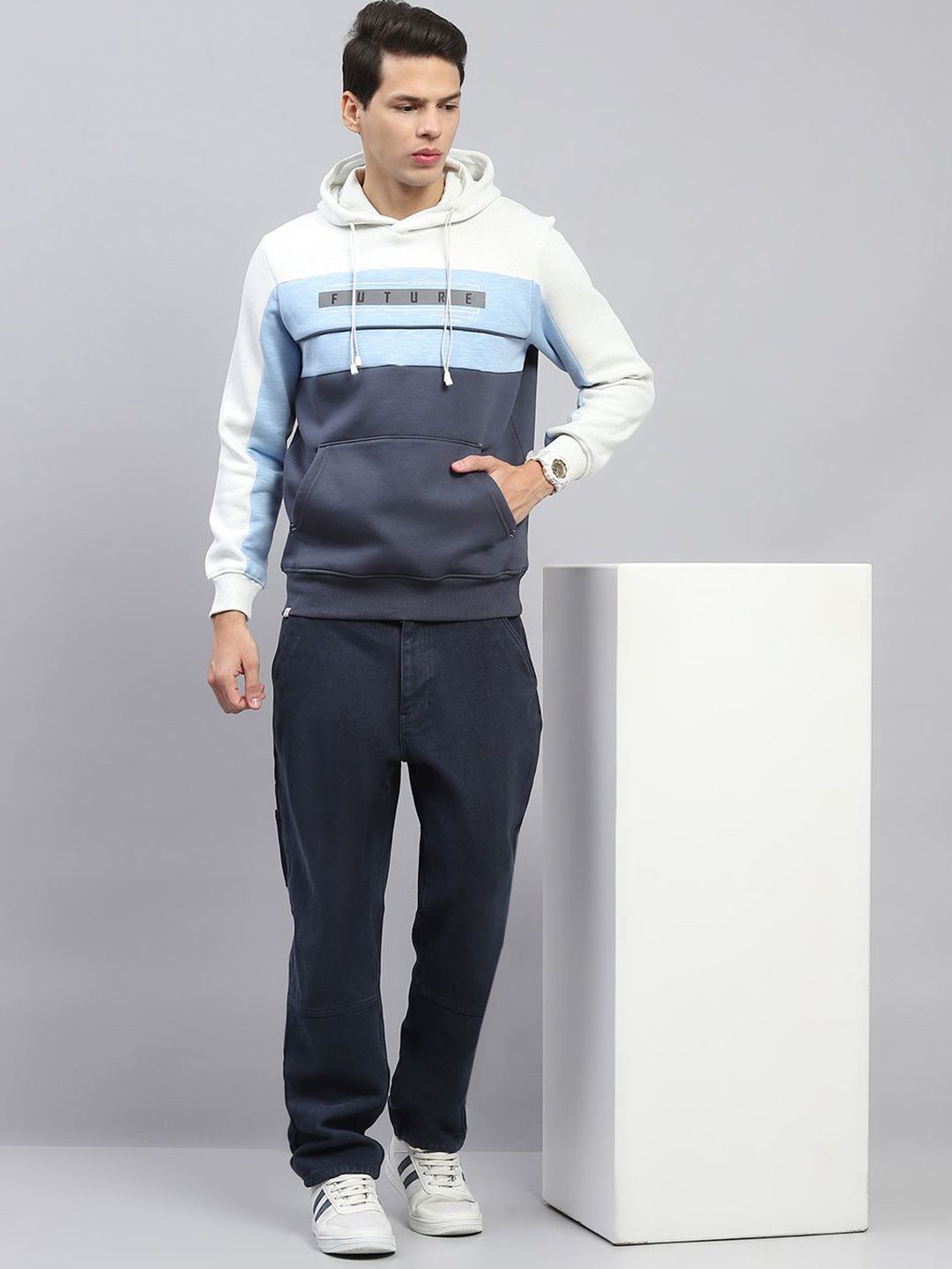 Monte Carlo Men Colourblocked Hooded Cotton Sweatshirt