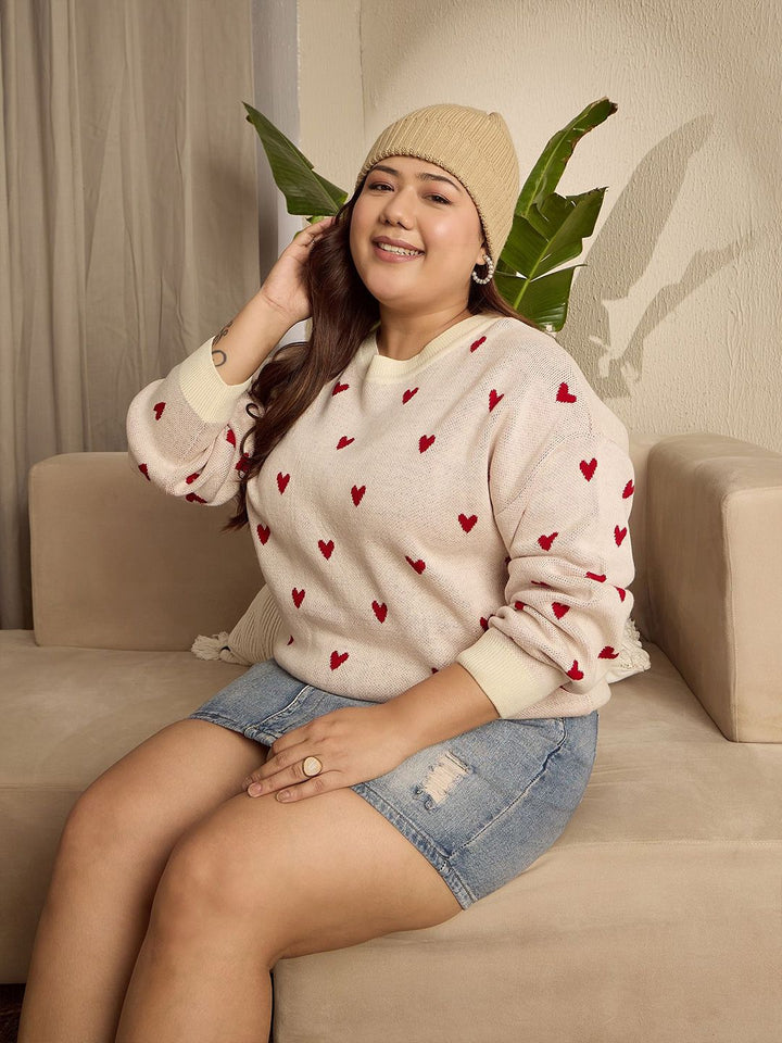 Berrylush Curve Women Conversational Self Design Pullover
