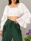 DressBerry Sassy & Stylish Lace Inserted Layered Bell Sleeves Crop Top