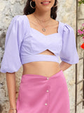 DressBerry Feminine Chic Cutesy Cut-Out Smocked Crop Top
