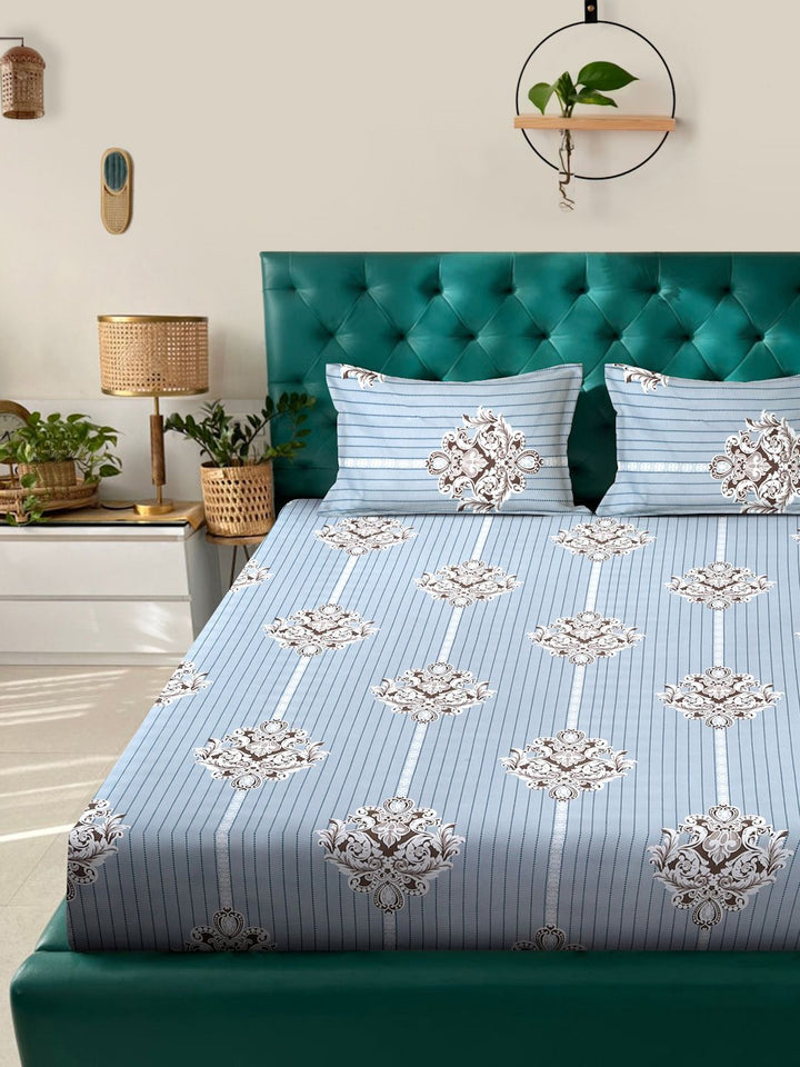 Myntra Elegant Homes Motif Etnik Kelabu 300 TC Set Cadar Double King-2.5mX2.25m