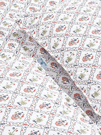 KLOTTHE White & Red Geometric Printed Fitted 300TC King Double Bed Sheet & 2 Pillow Cover