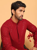 Jompers Floral Embroidered Mandarin Collar Sequinned Straight Kurta With Pyjama