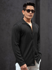 Powerlook Men Cuban Collar Textured Cotton Relaxed Fit Casual Shirt