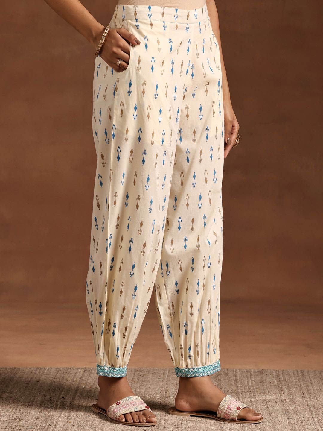 Libas Women Floral Printed Empire Beads and Stones Pure Cotton Kurta with Salwar