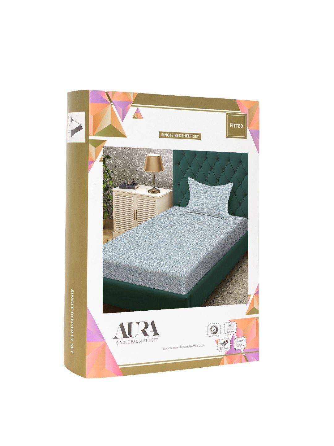 Aura Green & White Floral 300 TC Fitted Single Bedsheet Set 2.25 m x 1.50 m