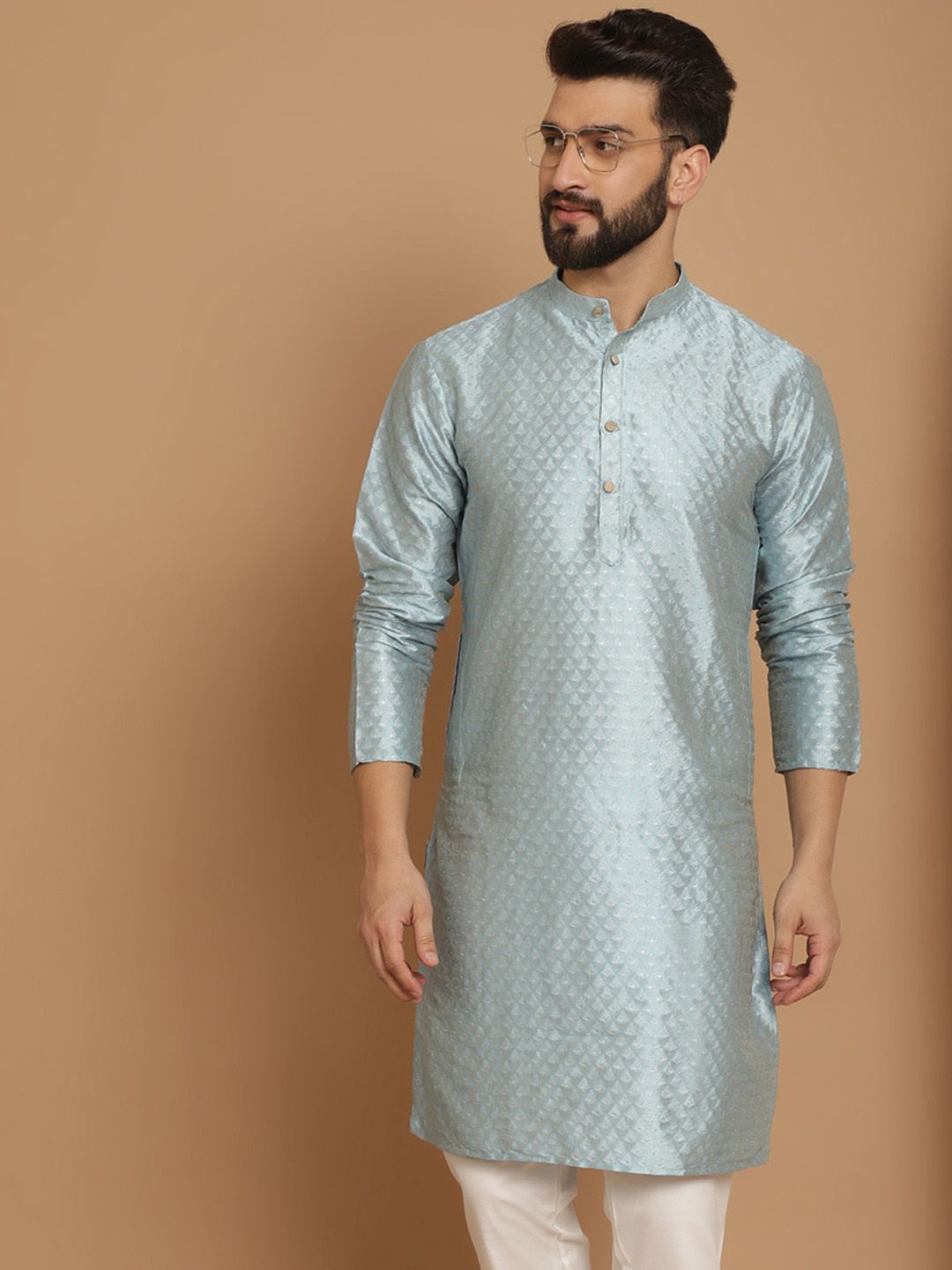 Anouk Men Blue Geometric Thread Work Kurta