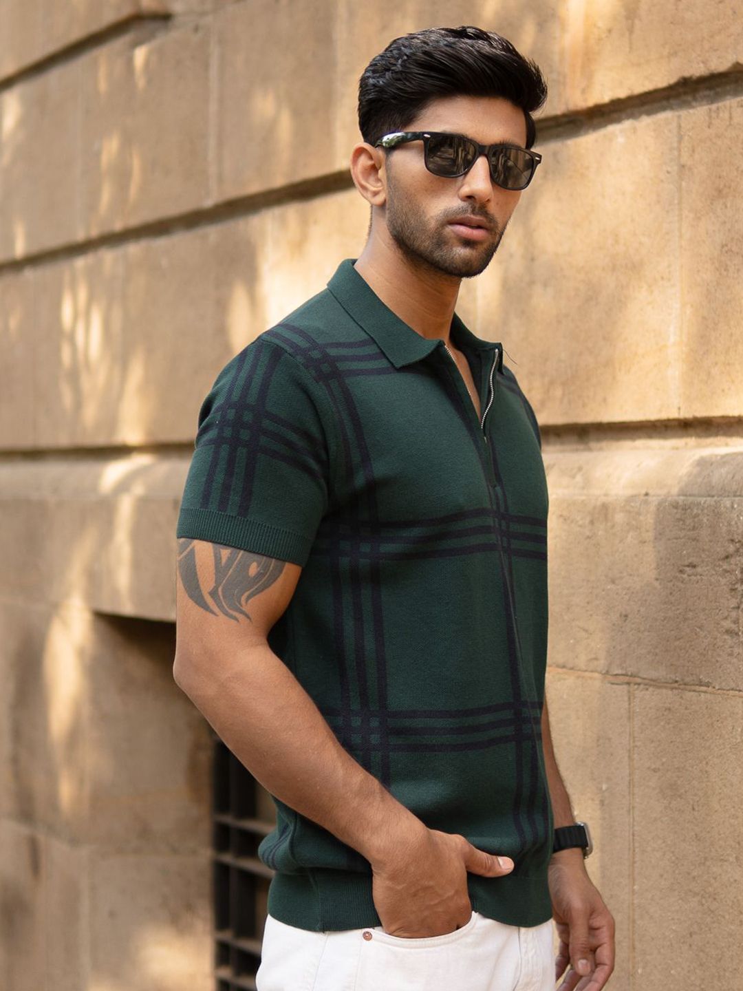 Powerlook Men Checked Polo Collar T-shirt