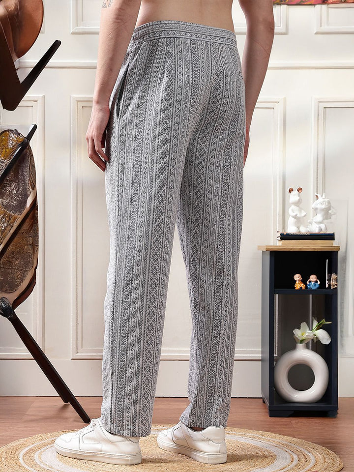 Eszett Ethnic Motifs Printed Jacquard Spread Collar Pure Cotton Shirt With Trouser