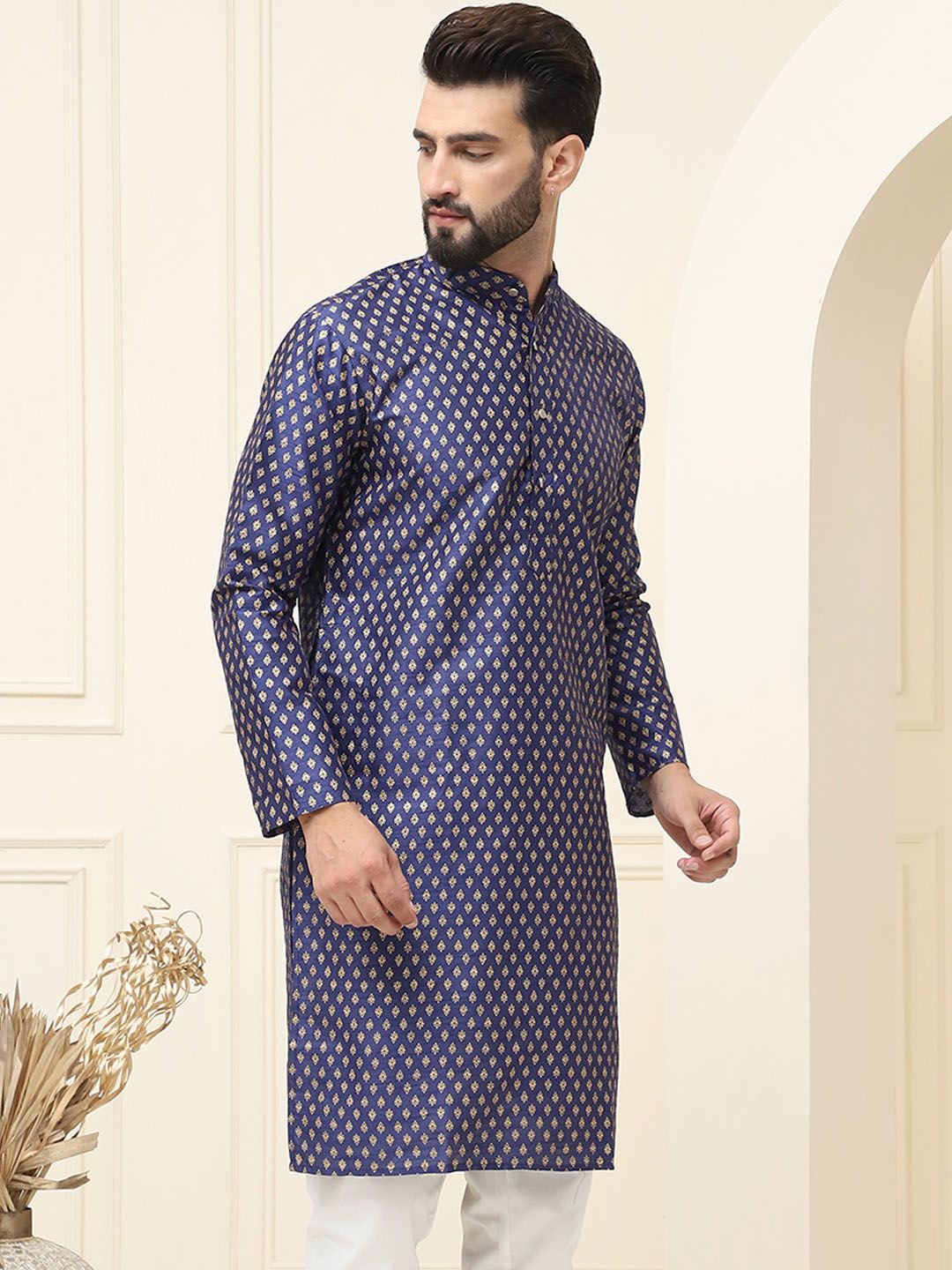 SOJANYA Kurta Lurus Motif Etnik Rekaan Tenunan Bercetak Kolar