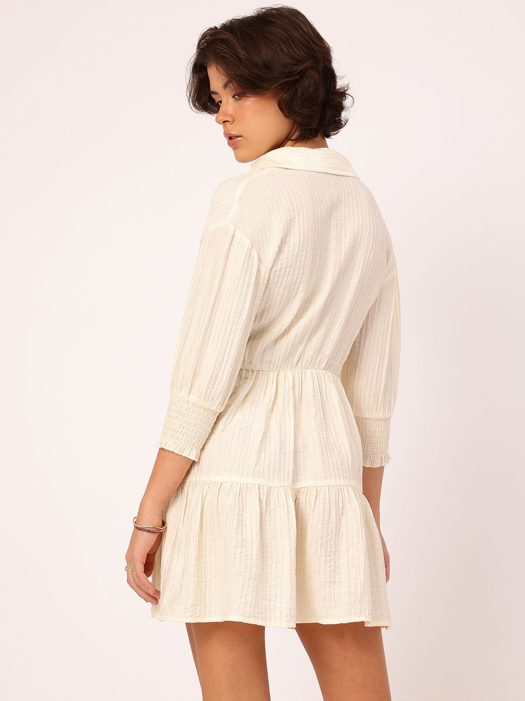 DressBerry Adorable Allure Crinkled Textured Tiered Mini Shirt Style Dress