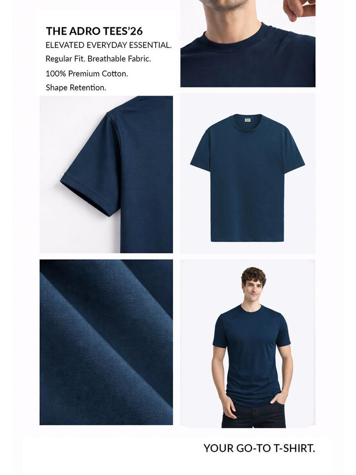 ADRO Typography Printed Round Neck Short Sleeves Cotton T-shirt