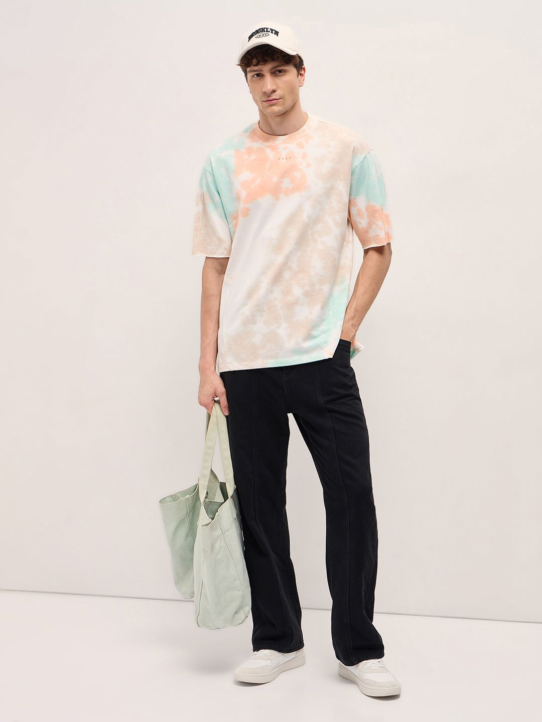 Lelaki Bear House Dyed Cotton Leher Bulat T-Shirt
