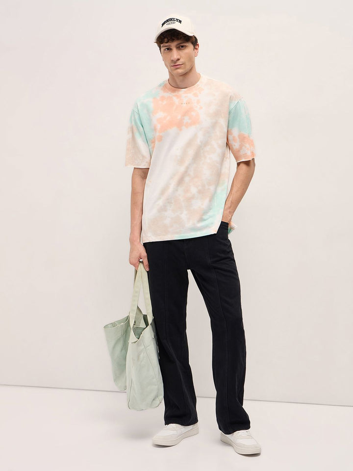 THE BEAR HOUSE Men Dyed Round Neck Cotton Oversized T-shirt