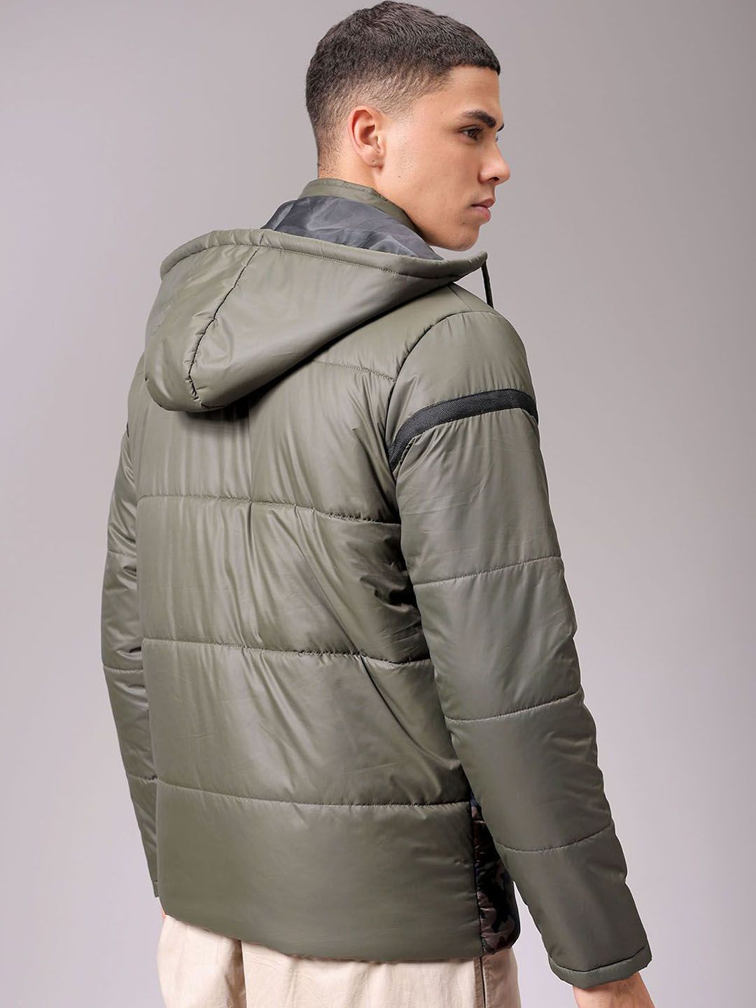 The Indian Garage Co Men Hooded Camouflage Printed Casual Puffer Jacket
