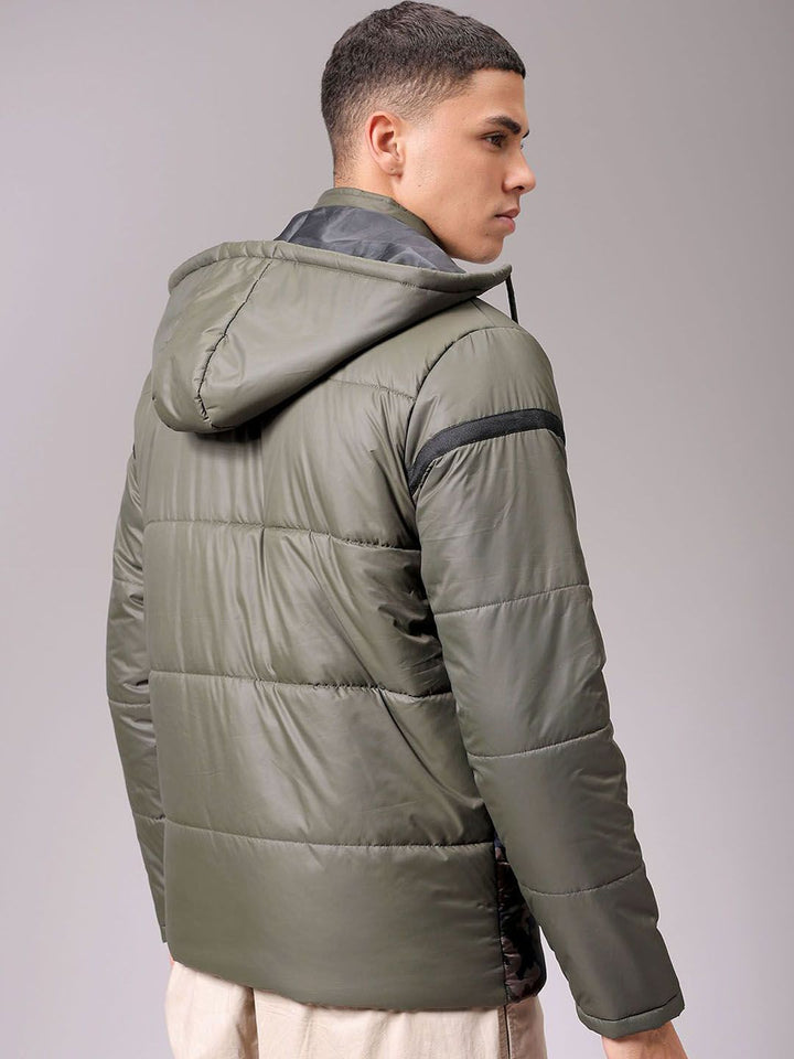 The Indian Garage Co Men Hooded Camouflage Printed Casual Puffer Jacket