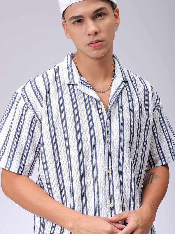 The Indian Garage Co Men Relaxed Fit Striped Textured Resortwear Shirt