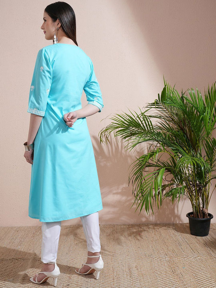 Vishudh Floral Embroidered Cotton A Line Kurta
