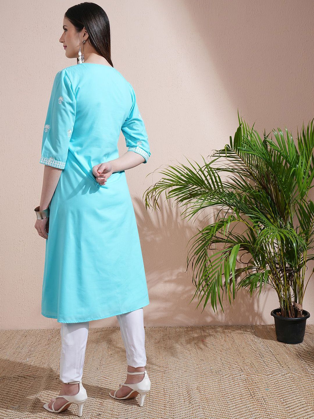 Vishudh Floral Embroidered Cotton A Line Kurta
